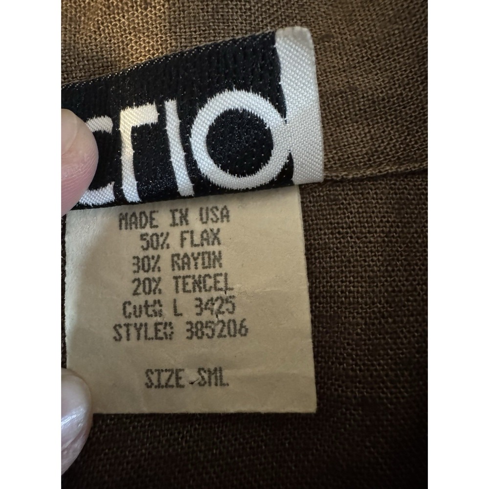Vintage Clio Womens Flax Button Down Shirt S Brown Peter Pan Collar Boxy‎ Earthy - Picture 5 of 7